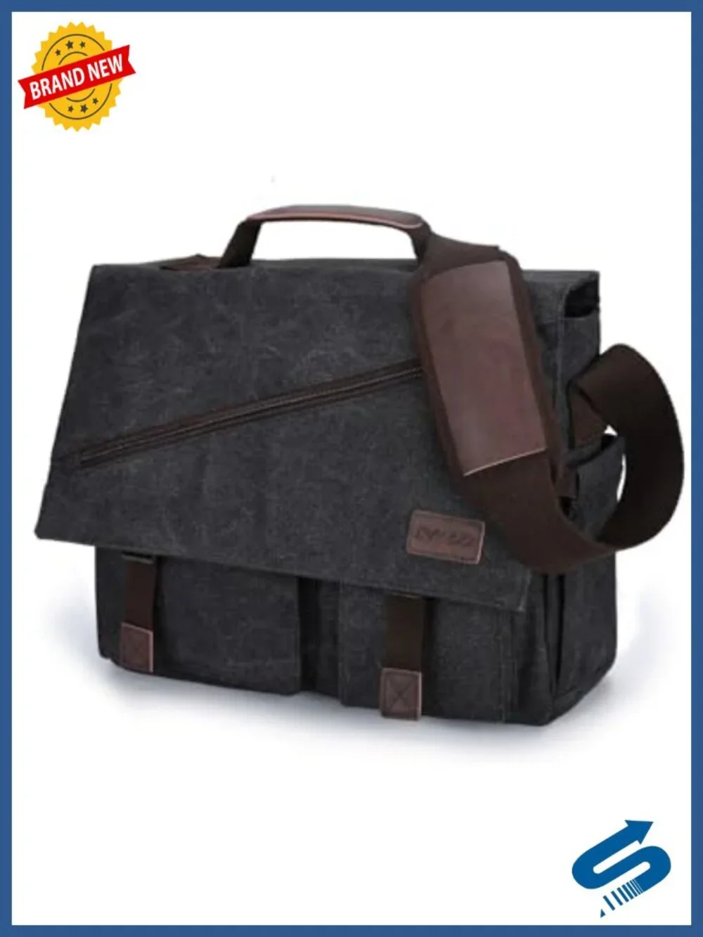 Water Resistant Canvas Messenger Bag 15.6 Inch Laptop Briefcase